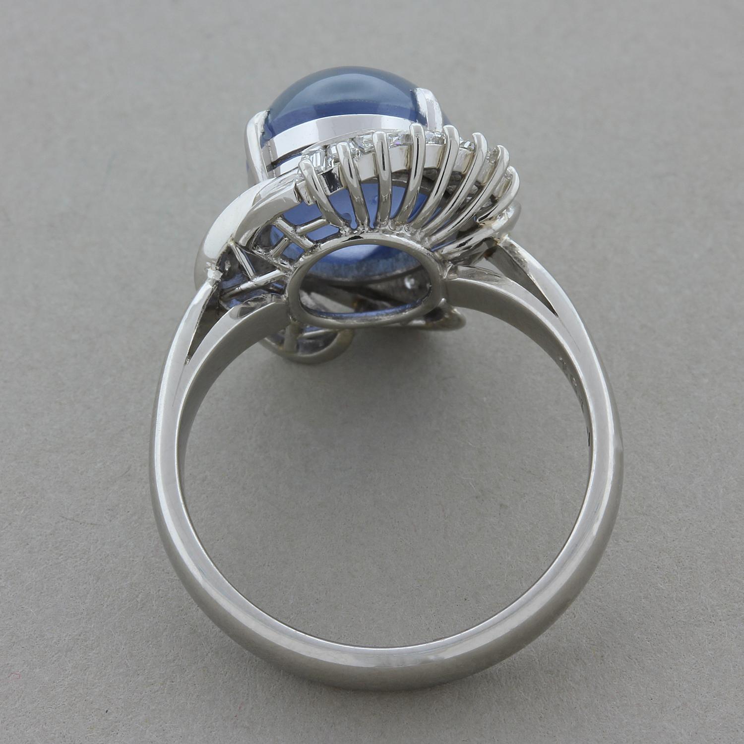 Midcentury Star Sapphire Diamond Platinum Ring For Sale at 1stDibs