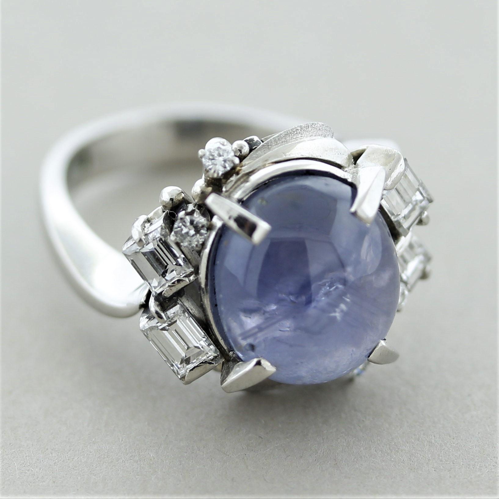 Mid-Century Star-Sapphire Diamond Platinum Ring For Sale 1