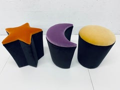 Midcentury Star Sun Moon Soft Cushion Ottoman Stools or Foot Rests, 1970s