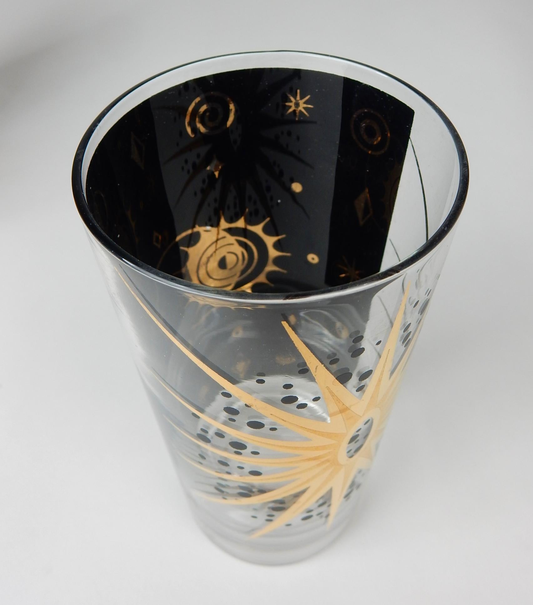 Mid-Century Modern Mid-Century Starburst Celestial Gold Hi-Ball Bar Glasses by Fred Press