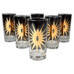 Mid-Century Starburst Celestial Gold Hi-Ball Bar Glasses by Fred Press