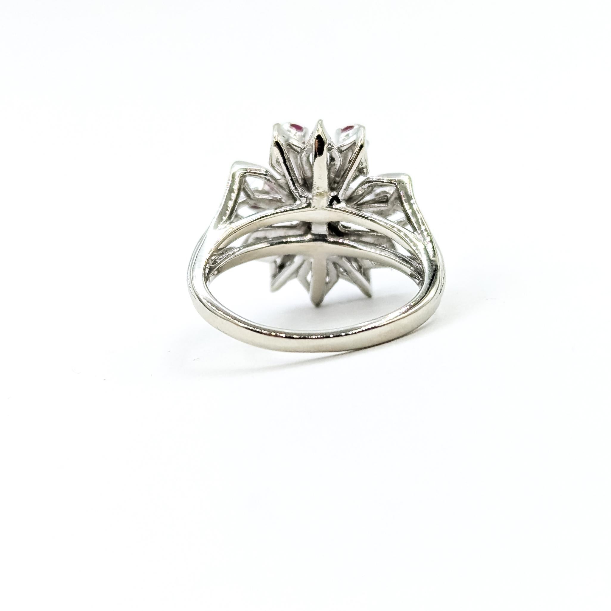 Mid-century Starburst Ruby & Diamond Ring in 14k For Sale 2