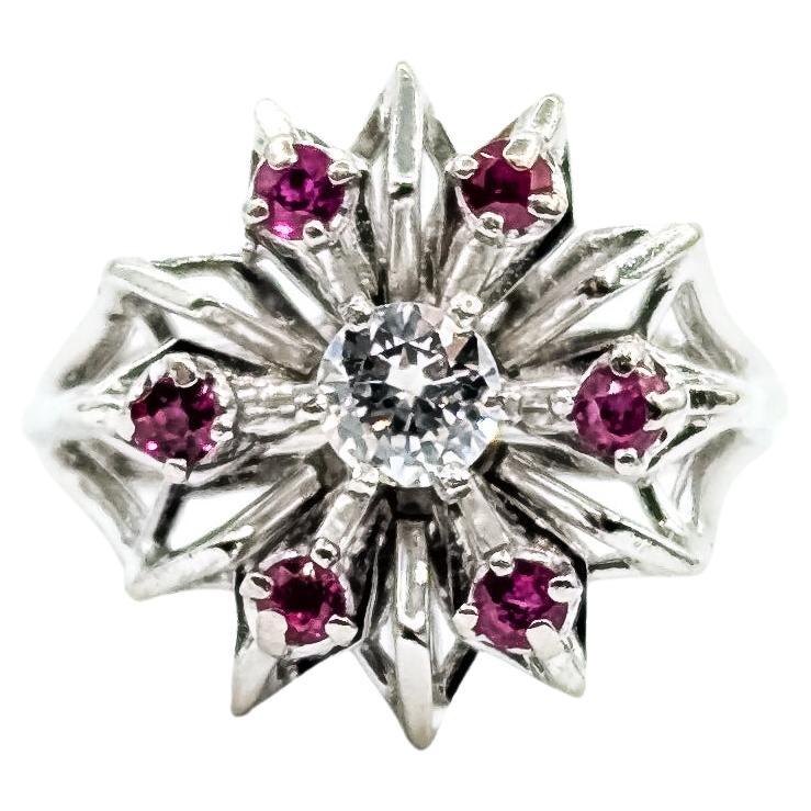 Mid-century Starburst Ruby 
Diamond Ring in 14k For Sale
