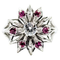 Vintage Mid-century Starburst Ruby 
Diamond Ring in 14k