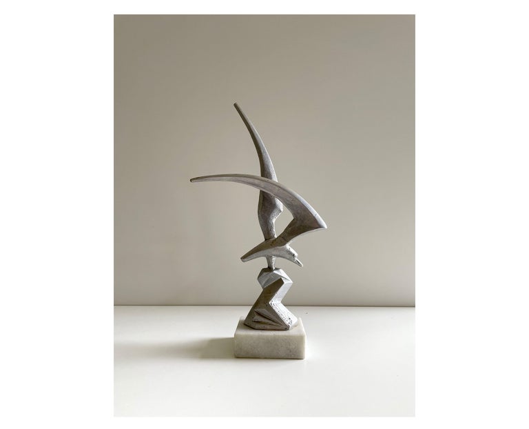 Mid Century Statue of the Seagull in Cast Aluminum and Marble, 1960s ...