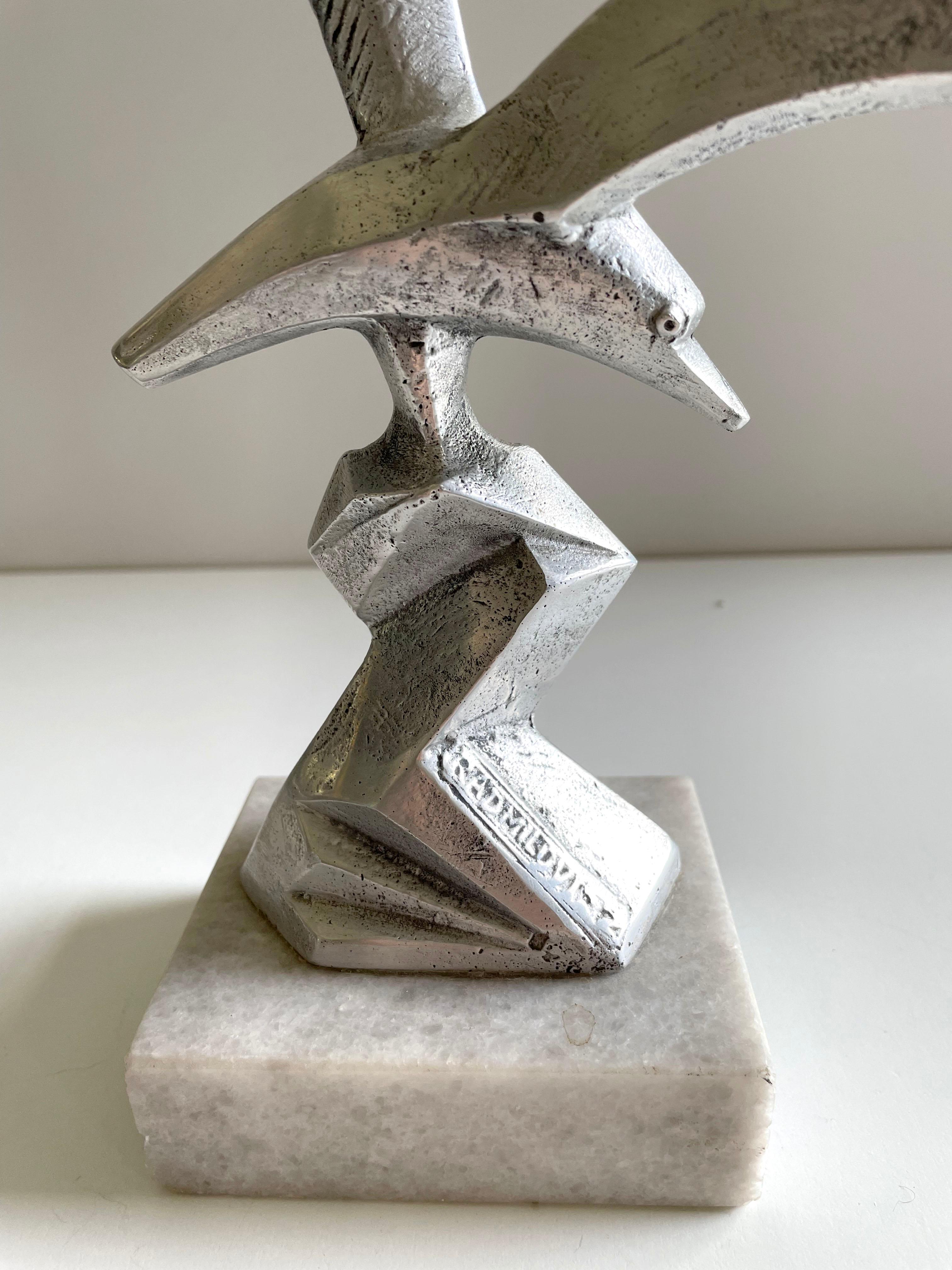 Mid-Century Modern Mid Century Statue of the Seagull in Cast Aluminum and Marble, 1960s