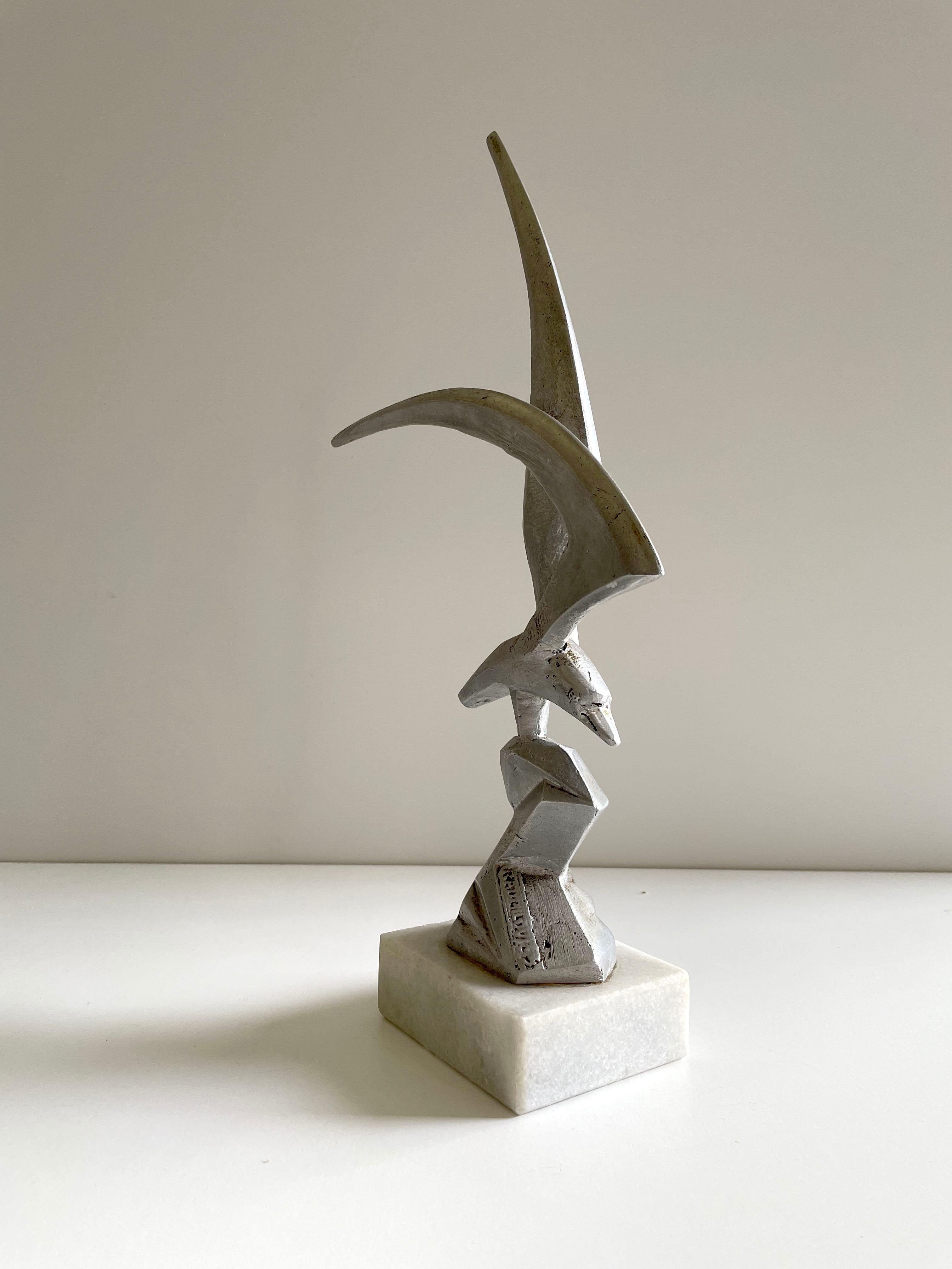 Croatian Mid Century Statue of the Seagull in Cast Aluminum and Marble, 1960s