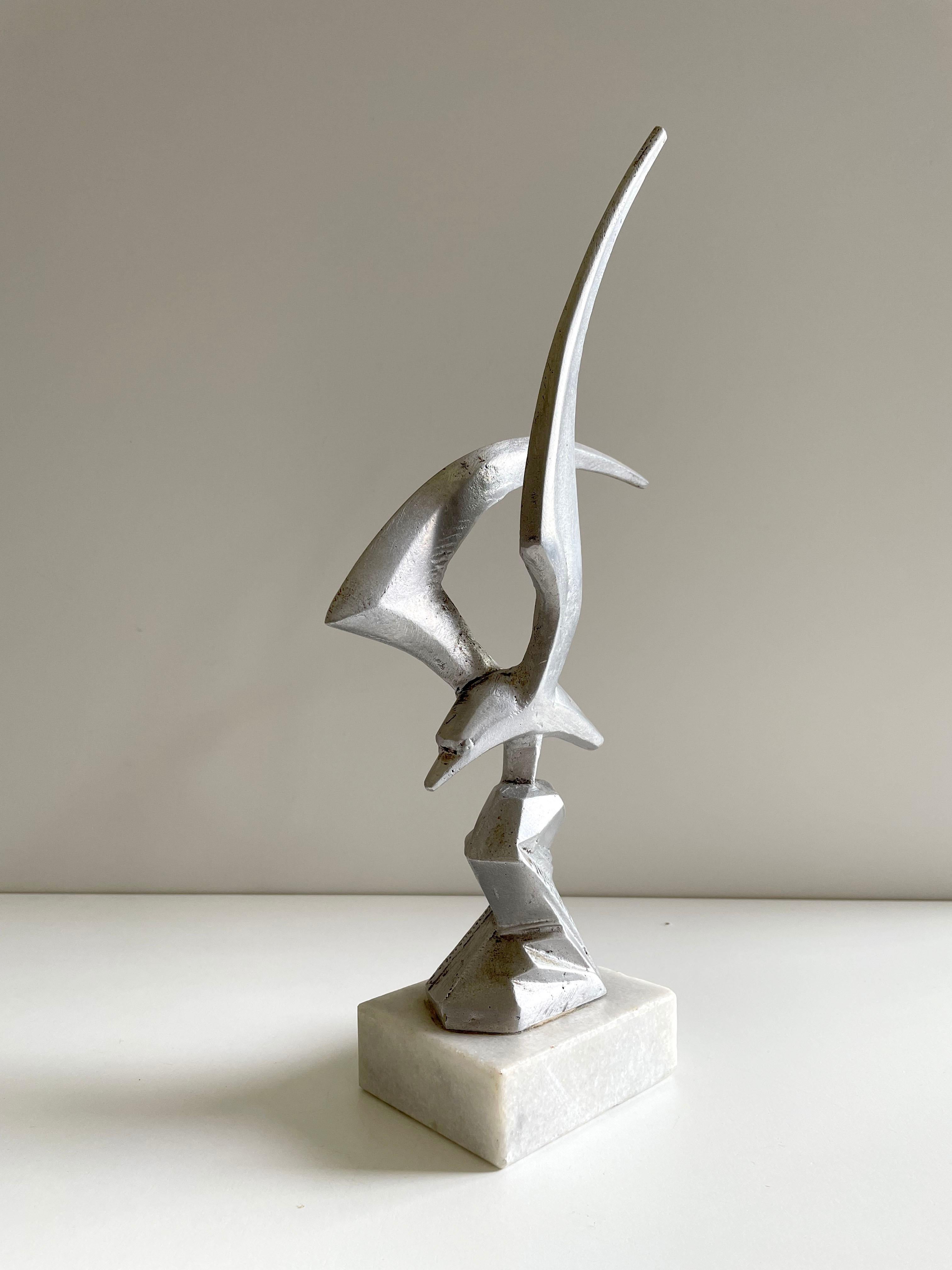 20th Century Mid Century Statue of the Seagull in Cast Aluminum and Marble, 1960s