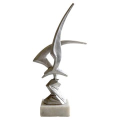 Mid Century Statue of the Seagull in Cast Aluminum and Marble, 1960s