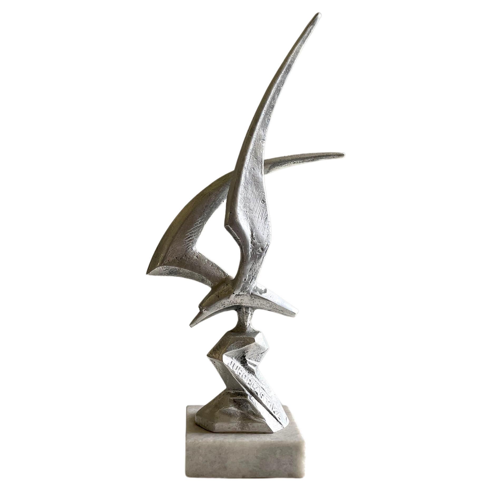 Mid Century Statue of the Seagull in Cast Aluminum and Marble, 1960s