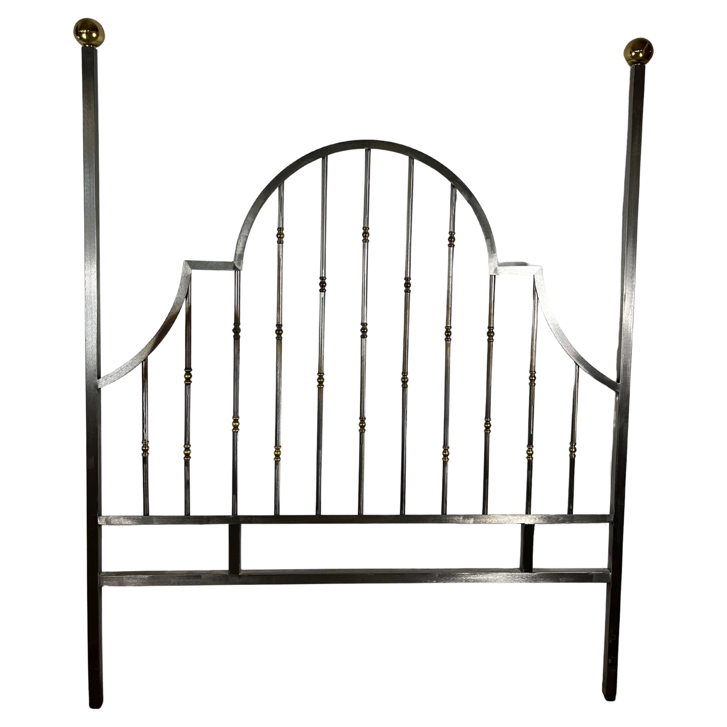Mid Century Steel and Brass Campaign Style Headboard Queen
