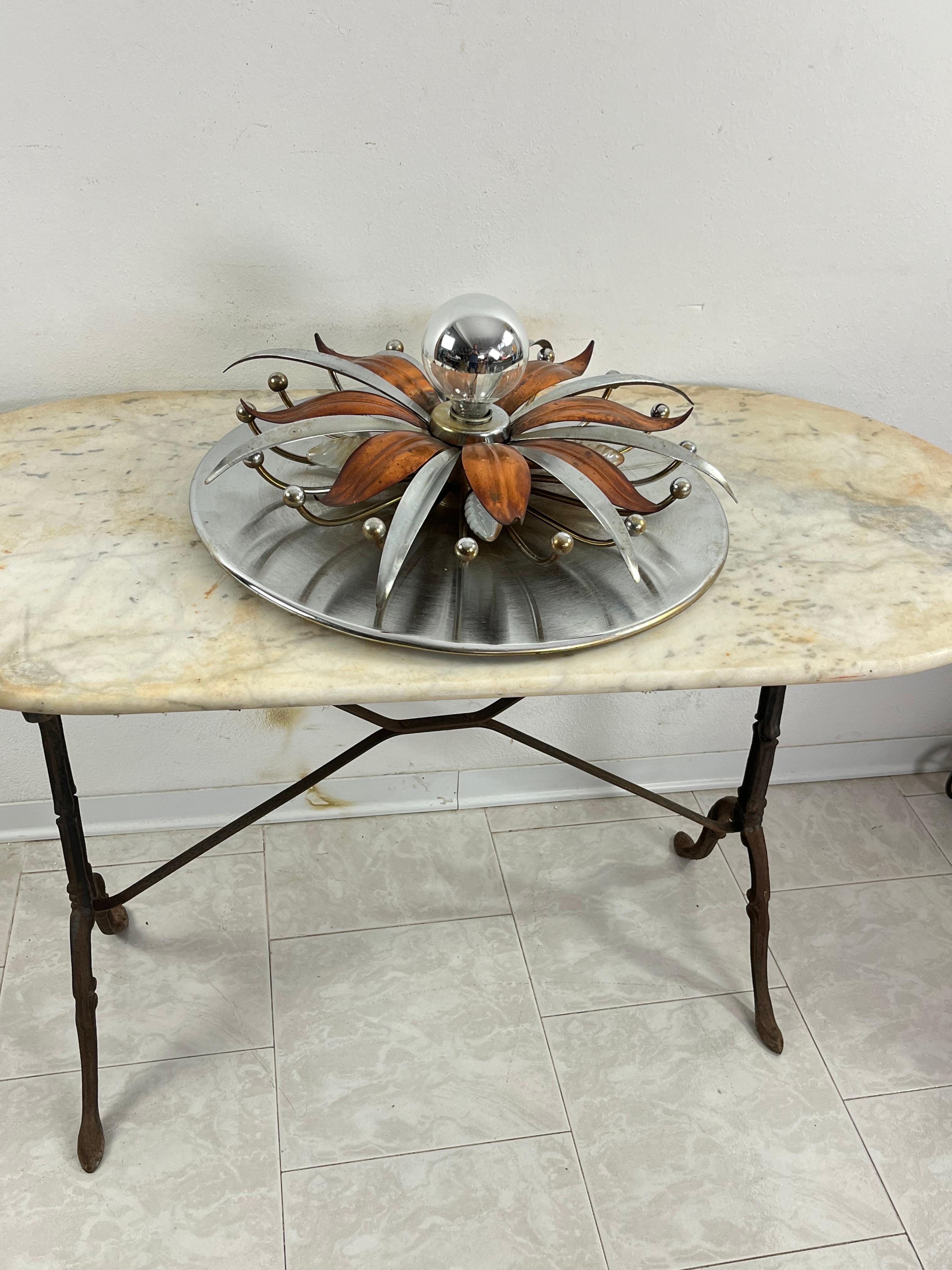 Mid-Century Steel And Copper 5-Light Ceiling Light, Made in Italy 1960s In Good Condition For Sale In Palermo, IT