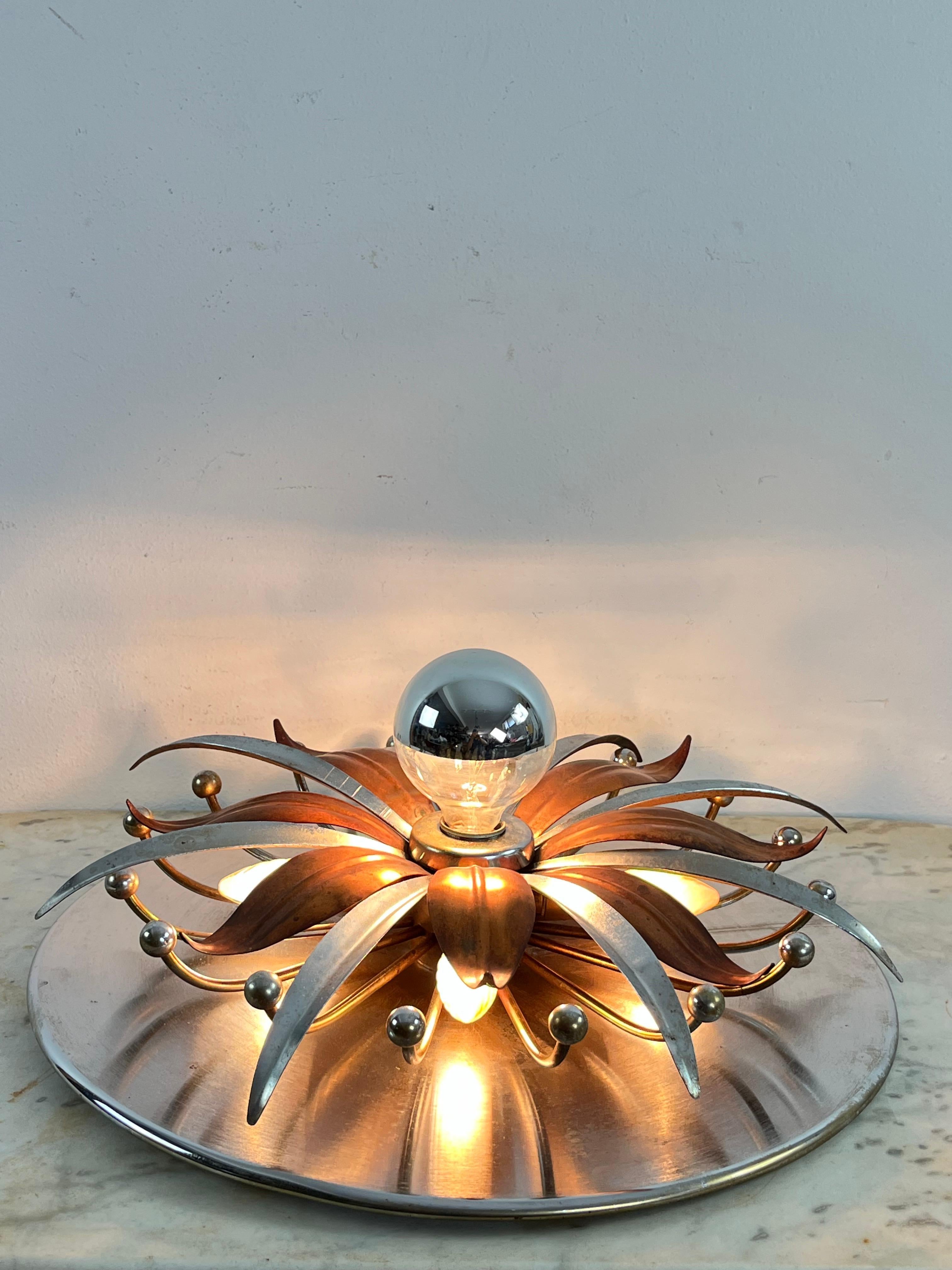 Mid-20th Century Mid-Century Steel And Copper 5-Light Ceiling Light, Made in Italy 1960s For Sale