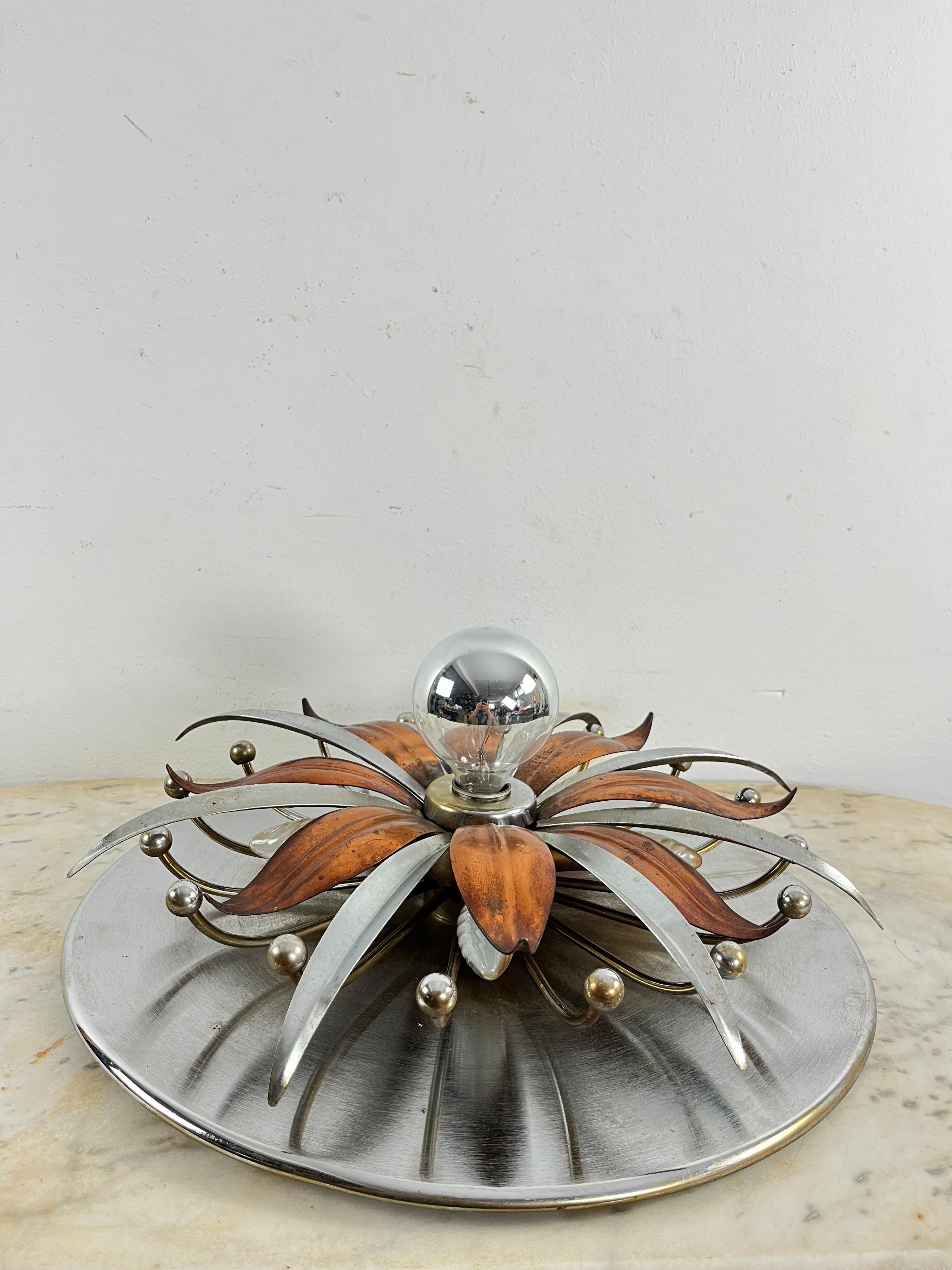 Mid-Century Steel And Copper 5-Light Ceiling Light, Made in Italy 1960s For Sale 1