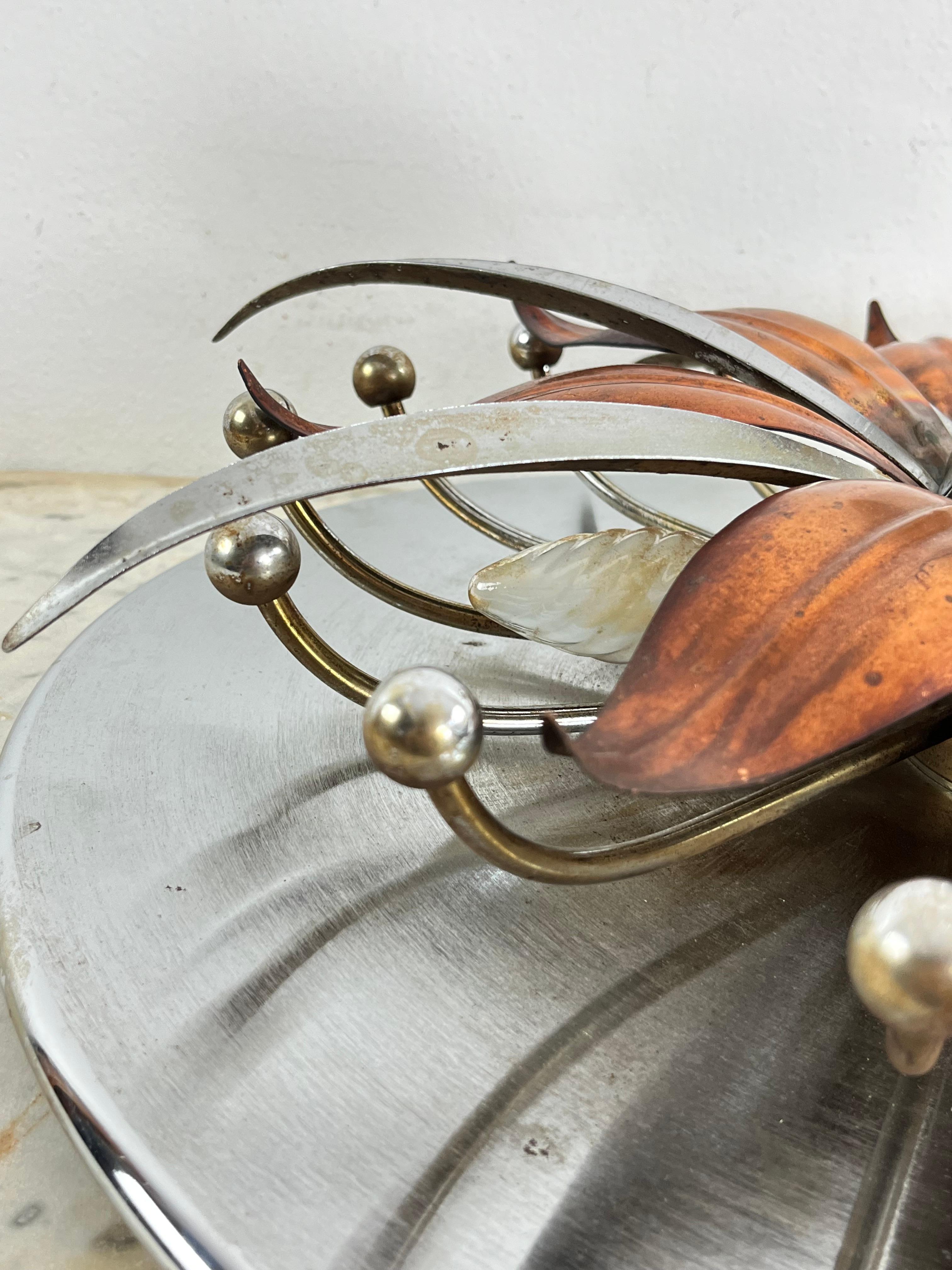 Mid-Century Steel And Copper 5-Light Ceiling Light, Made in Italy 1960s For Sale 3