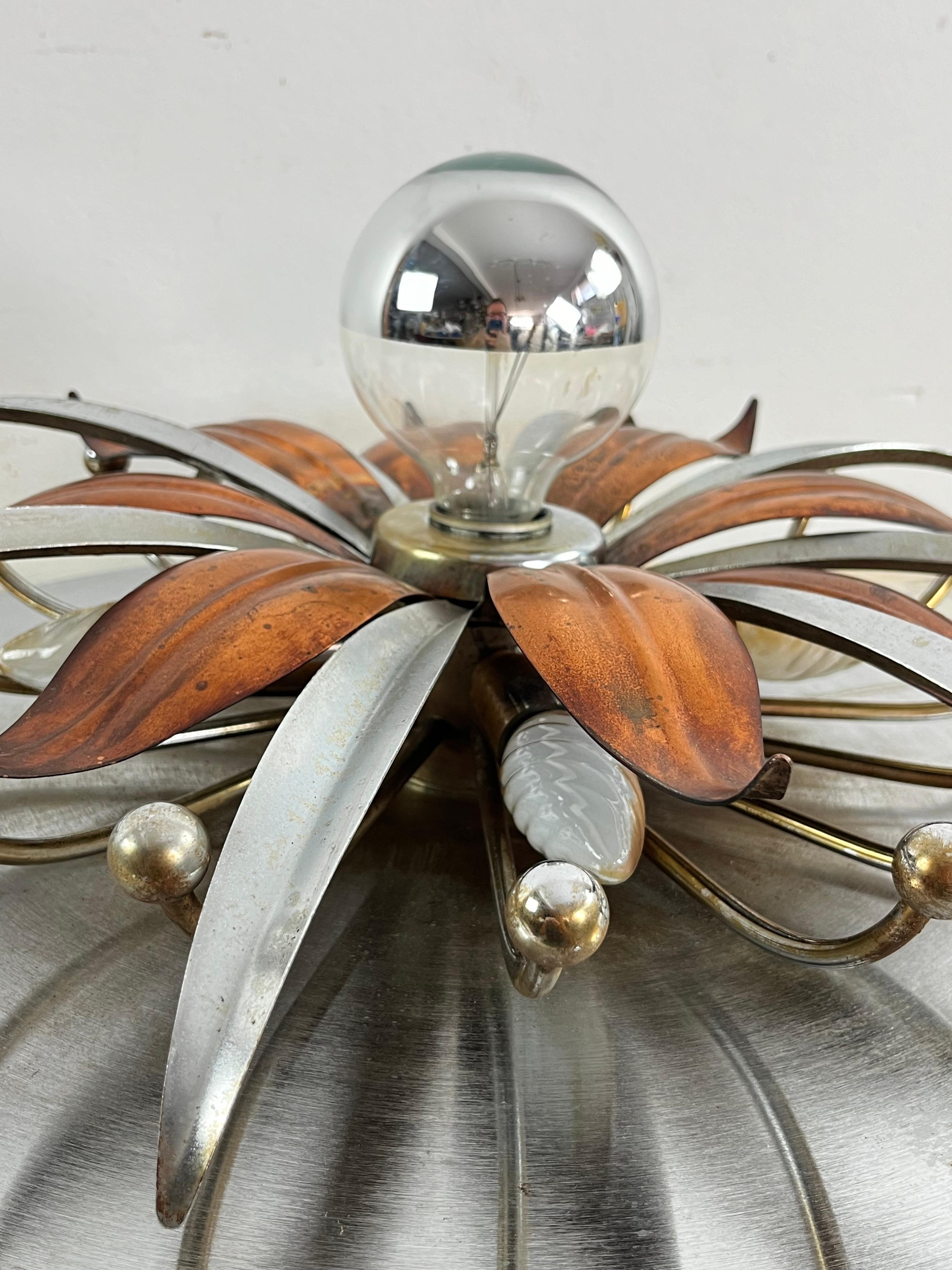 Mid-Century Steel And Copper 5-Light Ceiling Light, Made in Italy 1960s For Sale 4