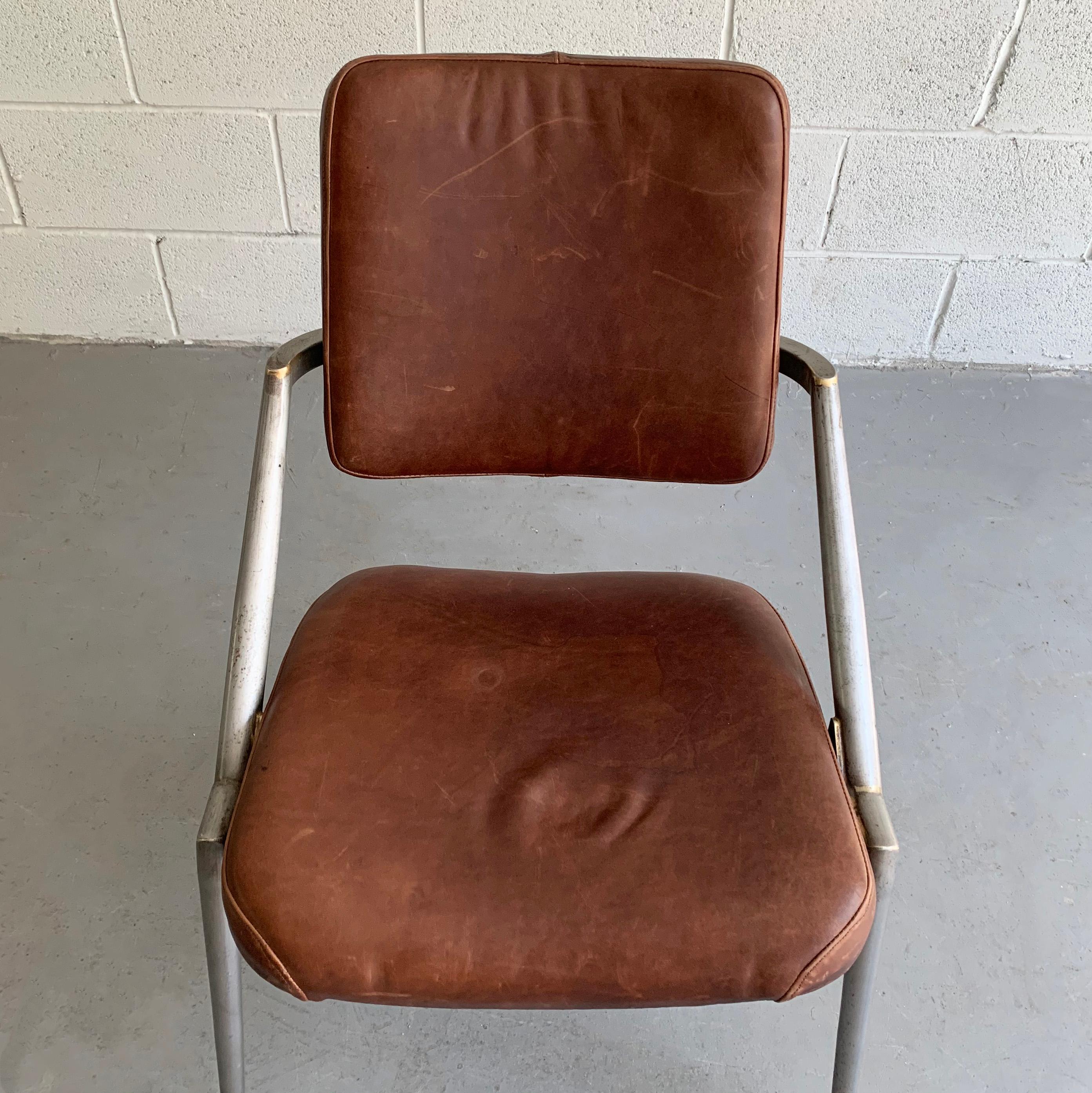 Midcentury Steel and Leather Office Chair by Cramer For Sale 1