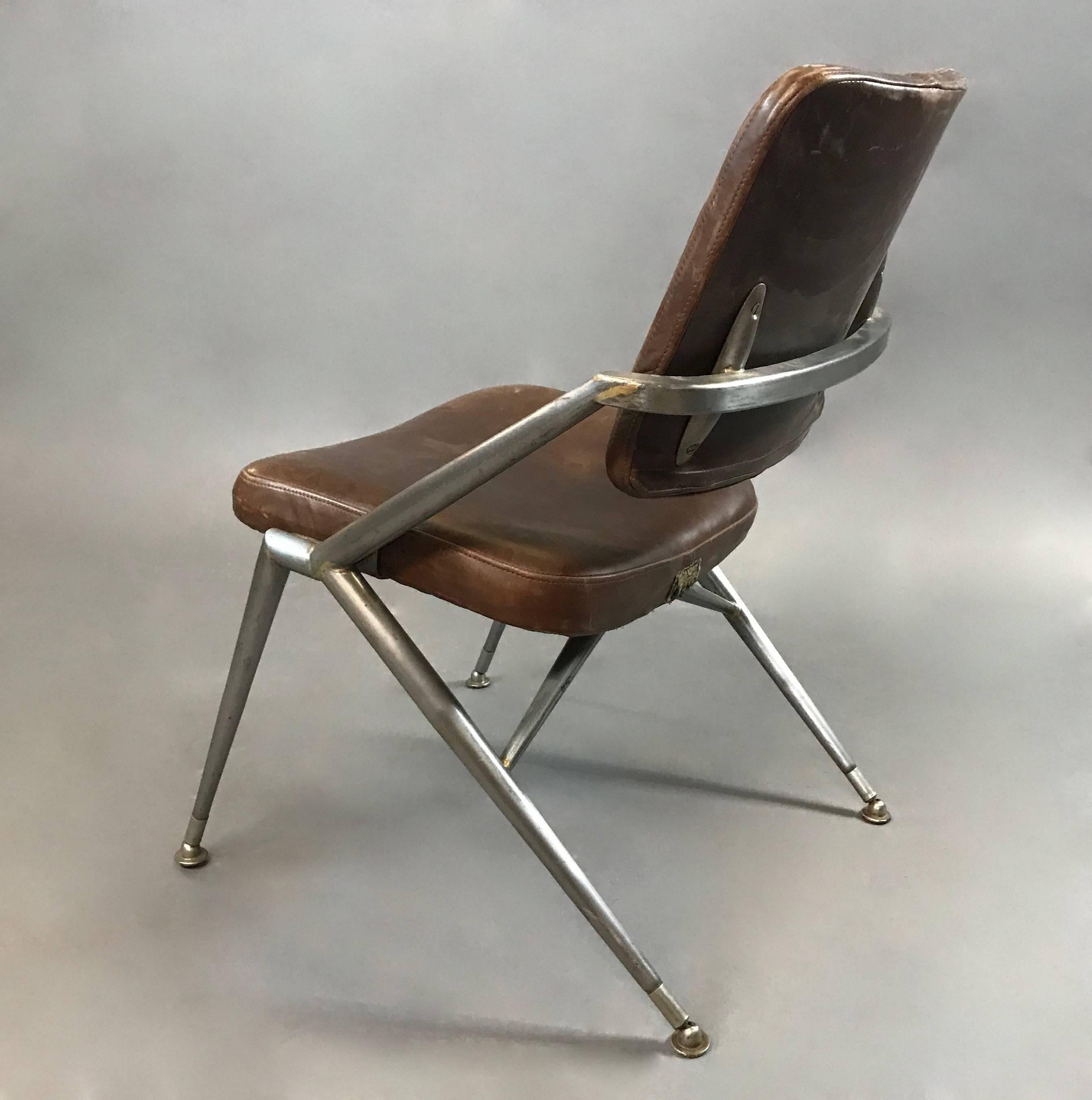 Mid-Century Modern Midcentury Steel and Leather Office Chair by Cramer For Sale