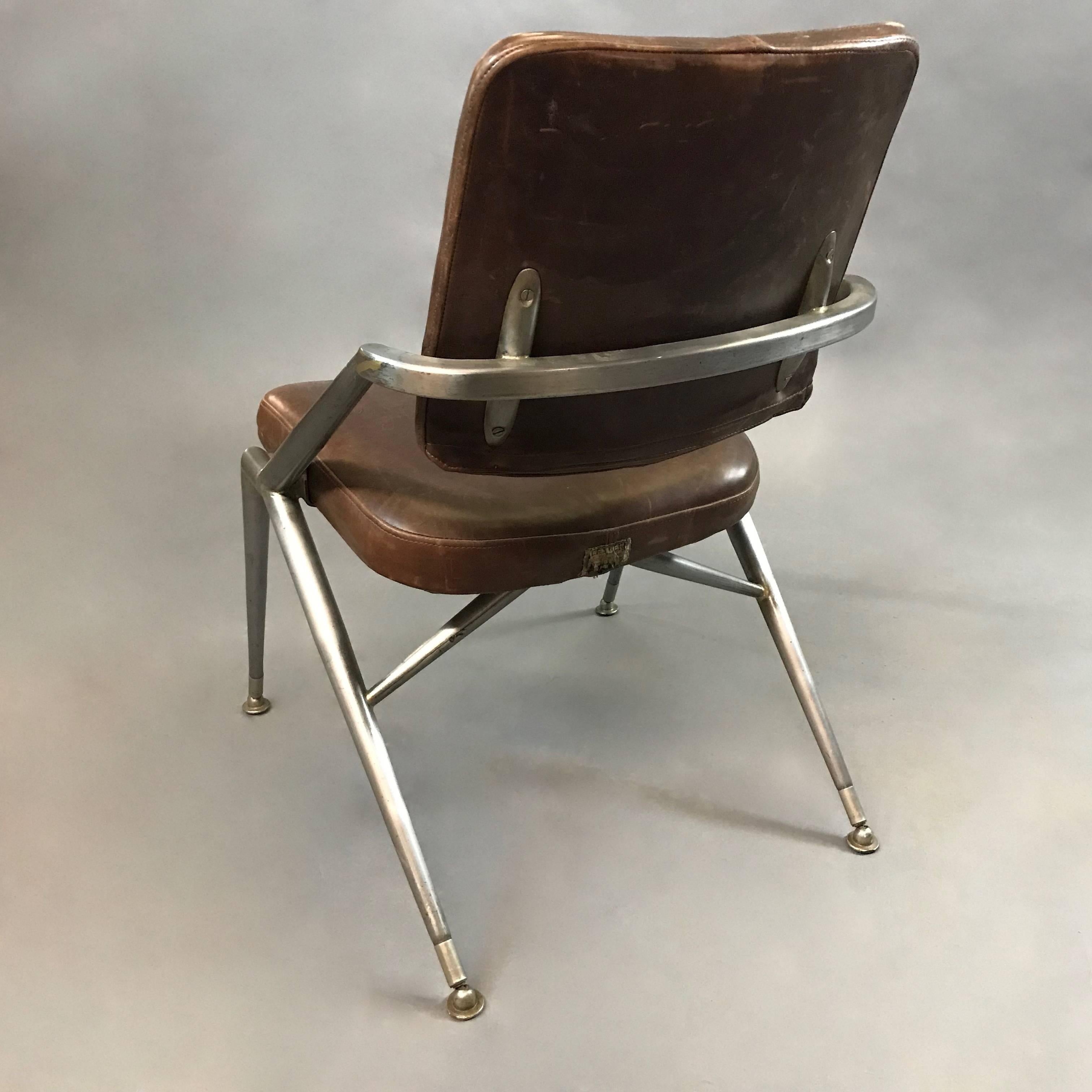 American Midcentury Steel and Leather Office Chair by Cramer For Sale