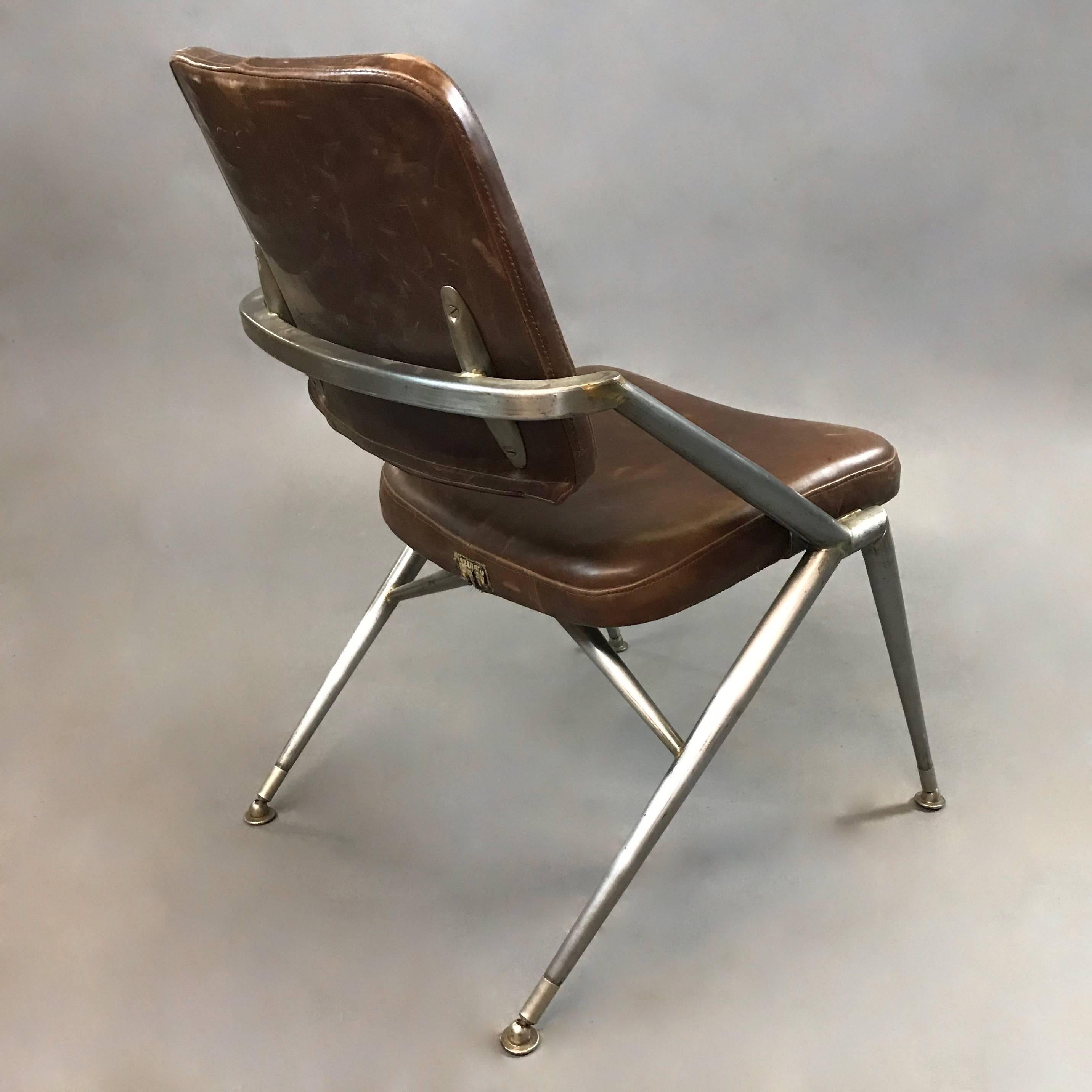 Midcentury Steel and Leather Office Chair by Cramer In Good Condition For Sale In Brooklyn, NY