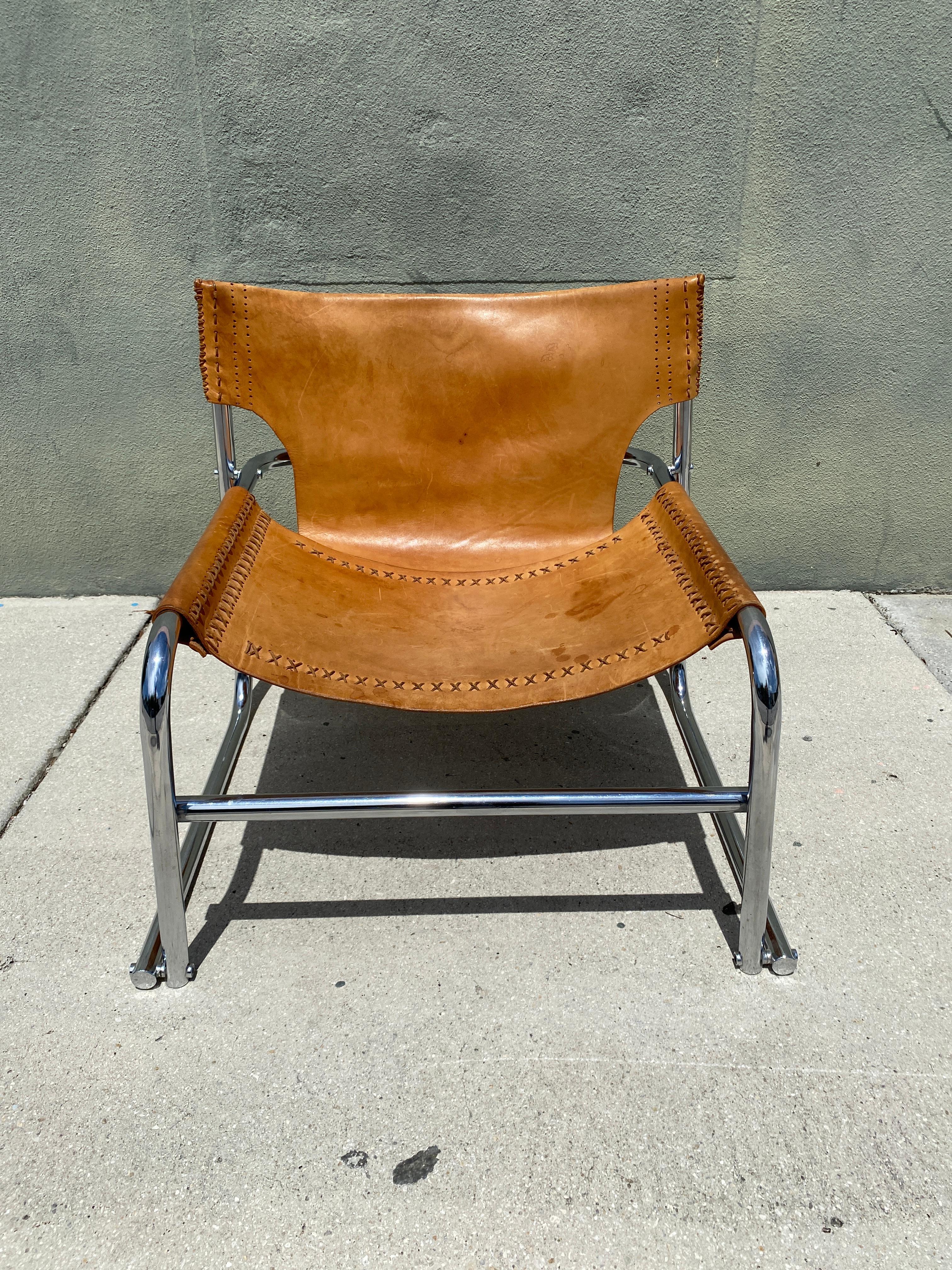 Mid-Century Modern Mid Century Steel and Leather 'T1' Armchair Attributed to Rodney Kinsman For Sale