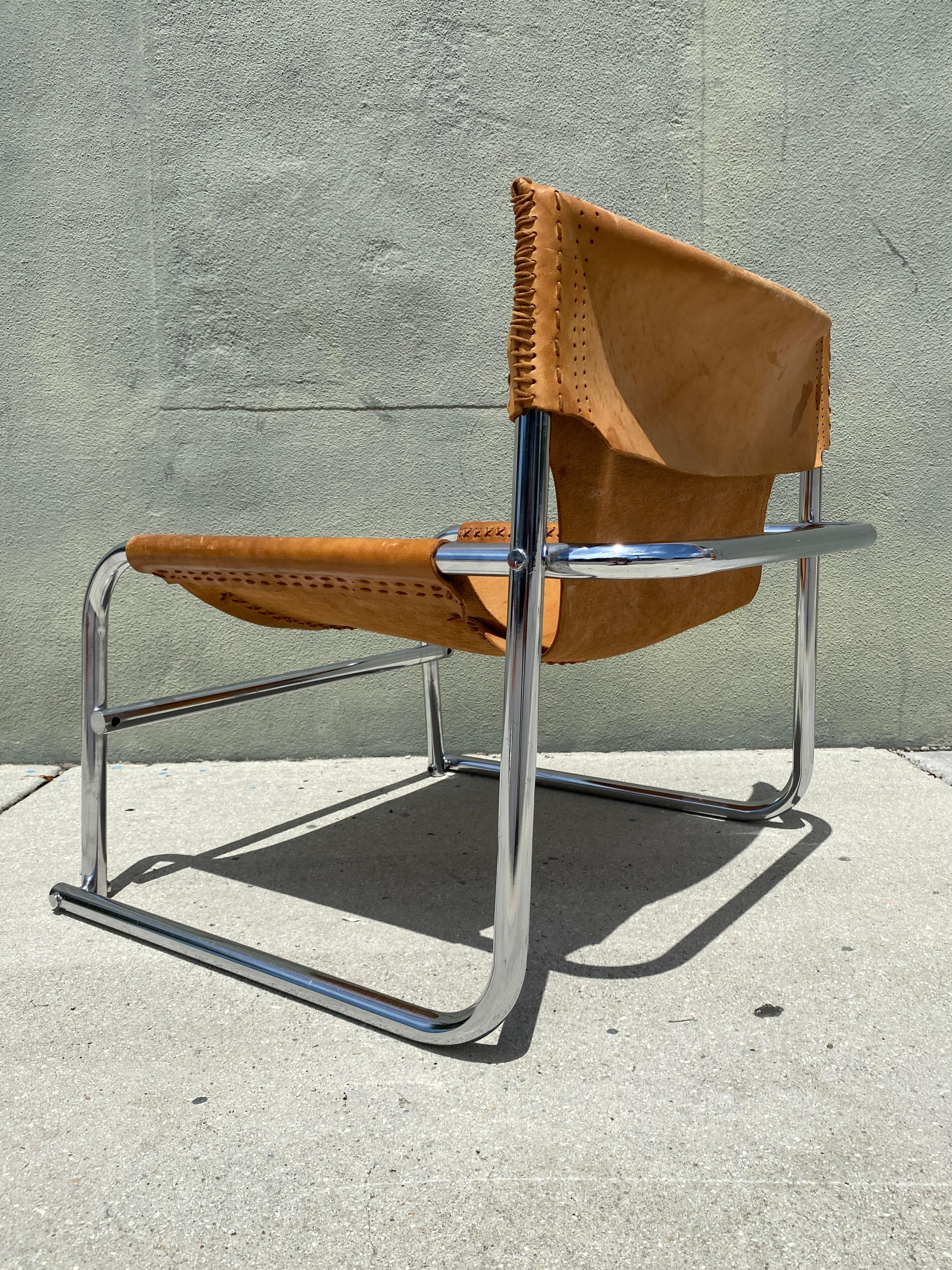 Mid Century Steel and Leather 'T1' Armchair Attributed to Rodney Kinsman For Sale 1