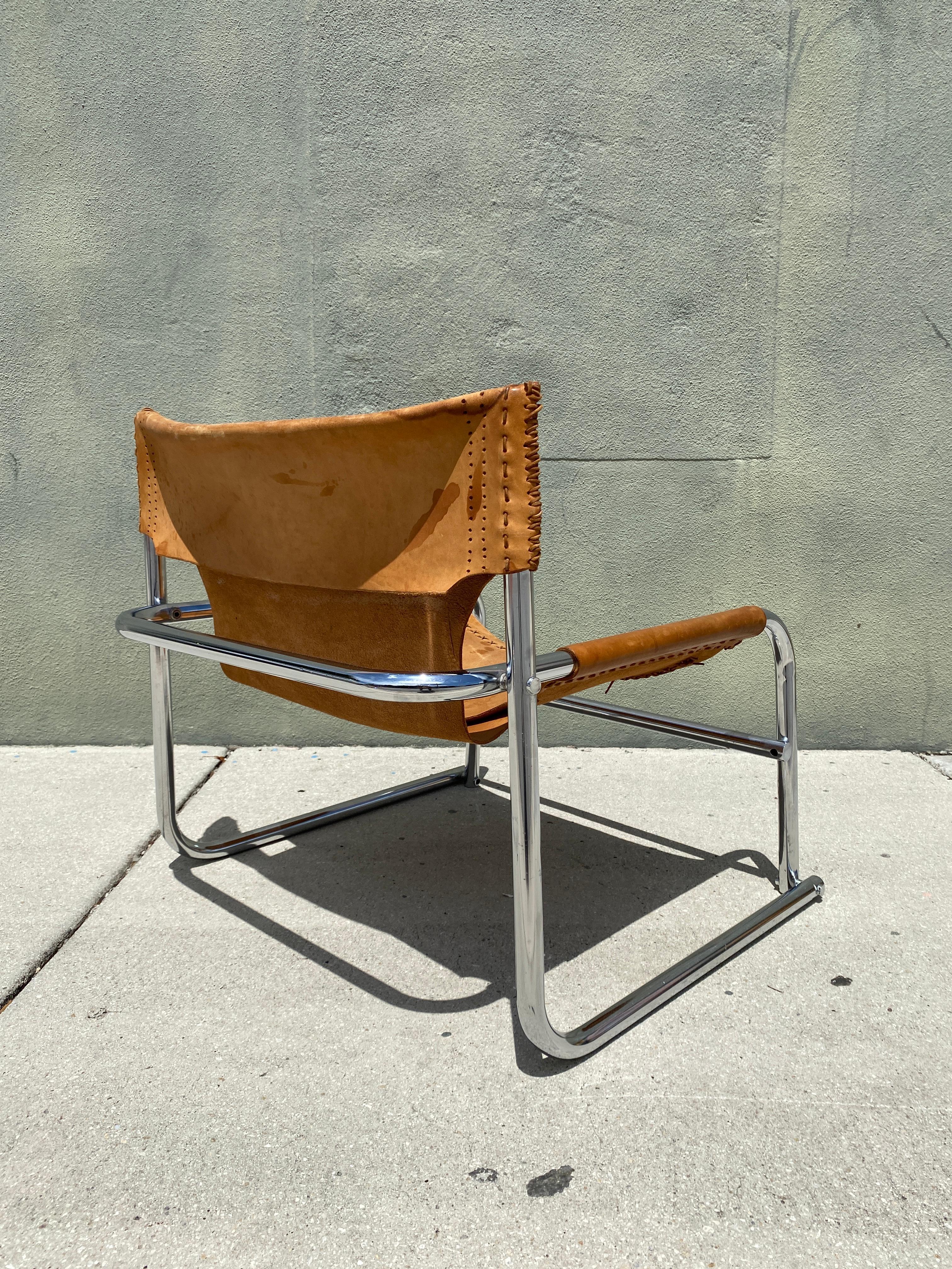 Mid Century Steel and Leather 'T1' Armchair Attributed to Rodney Kinsman For Sale 2