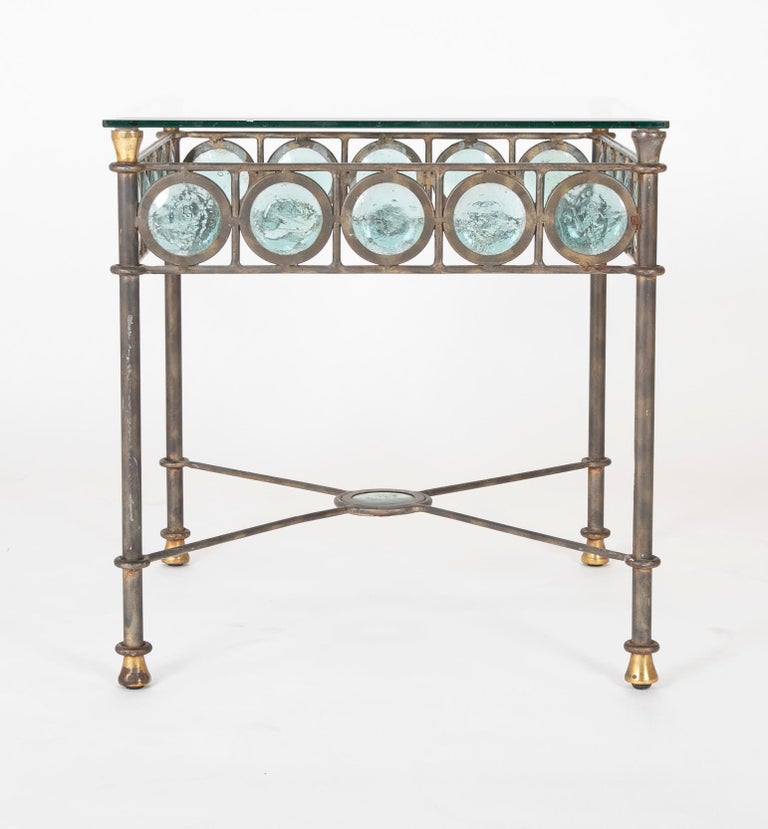 Midcentury Steel Brass and Hand Blown Glass Side Table at 1stDibs