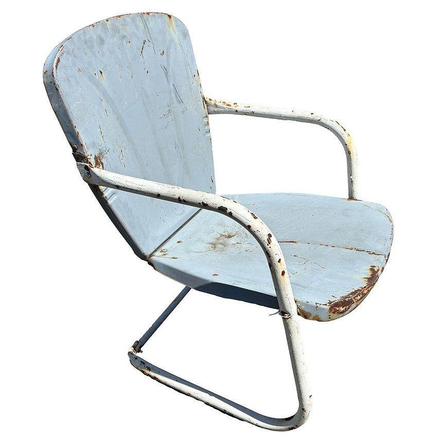American Mid-century Steel Flat Iron Springer Patio Outdoor Lounge Chair, Pair For Sale