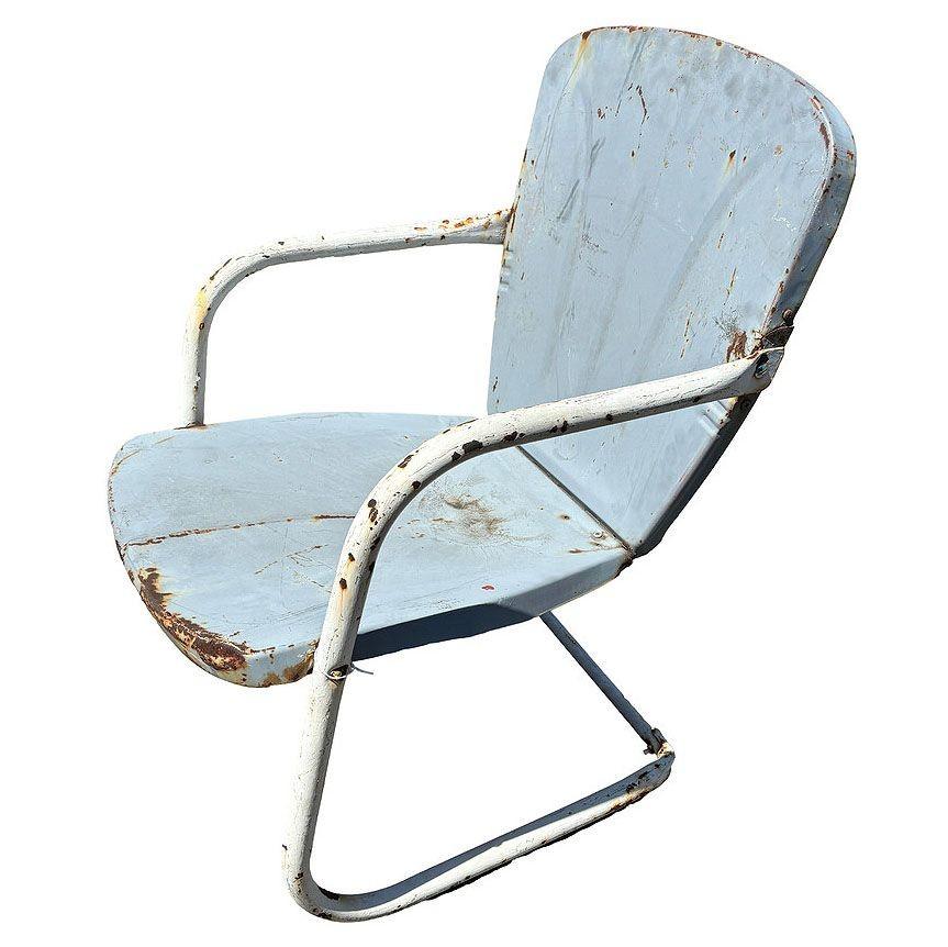 Mid-20th Century Mid-century Steel Flat Iron Springer Patio Outdoor Lounge Chair, Pair For Sale