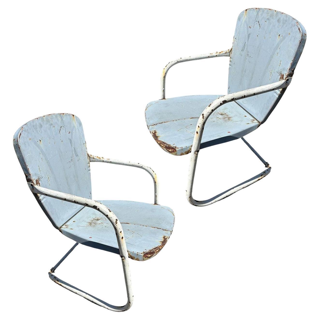 Mid-century Steel Flat Iron Springer Patio Outdoor Lounge Chair, Pair