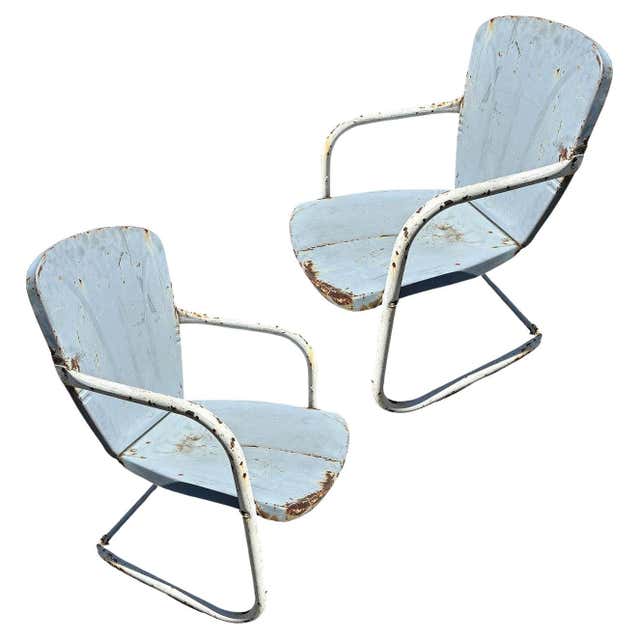 Mid-century Steel Shellback Springer Patio Outdoor Lounge Chair For ...