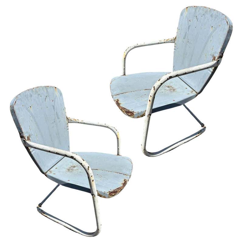 Mid-century Steel Shellback Springer Patio Outdoor Lounge Chair For ...