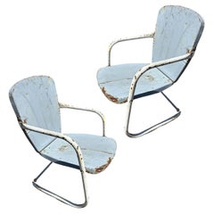 Mid-century Steel Flat Iron Springer Patio Outdoor Lounge Chair, Pair
