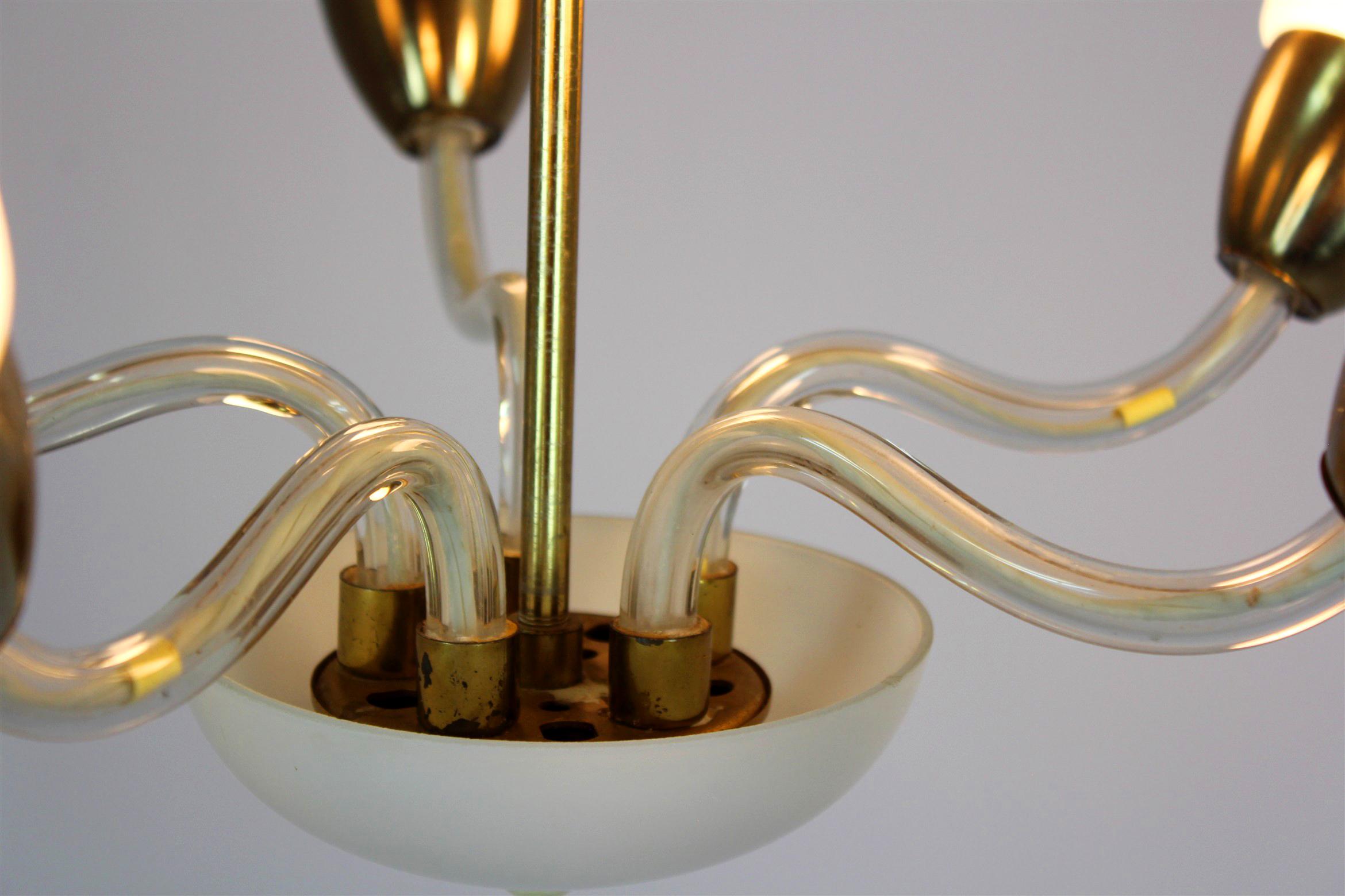 Mid-Century Steel & Glass Pendant Lamp Chandelier, 1960s For Sale 7