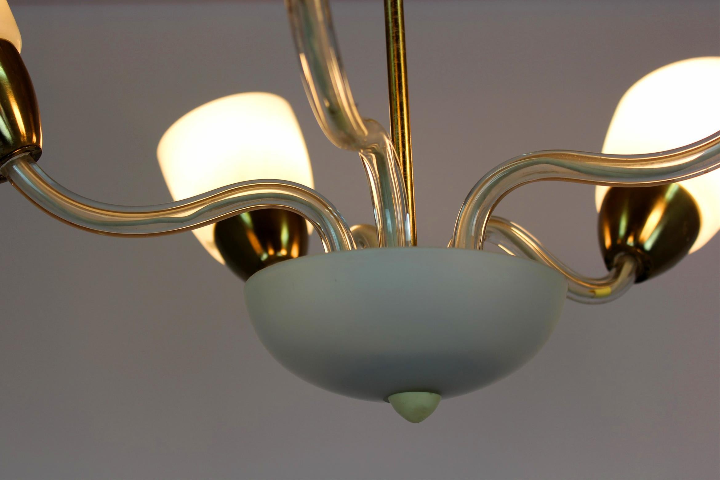 Mid-Century Steel & Glass Pendant Lamp Chandelier, 1960s For Sale 8