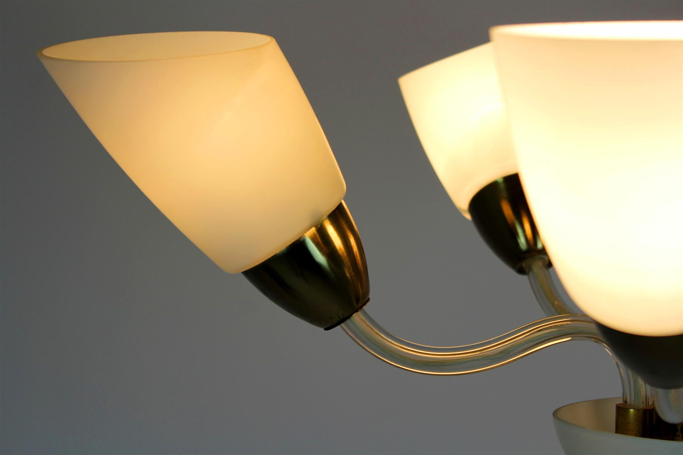 Mid-Century Steel & Glass Pendant Lamp Chandelier, 1960s For Sale 9
