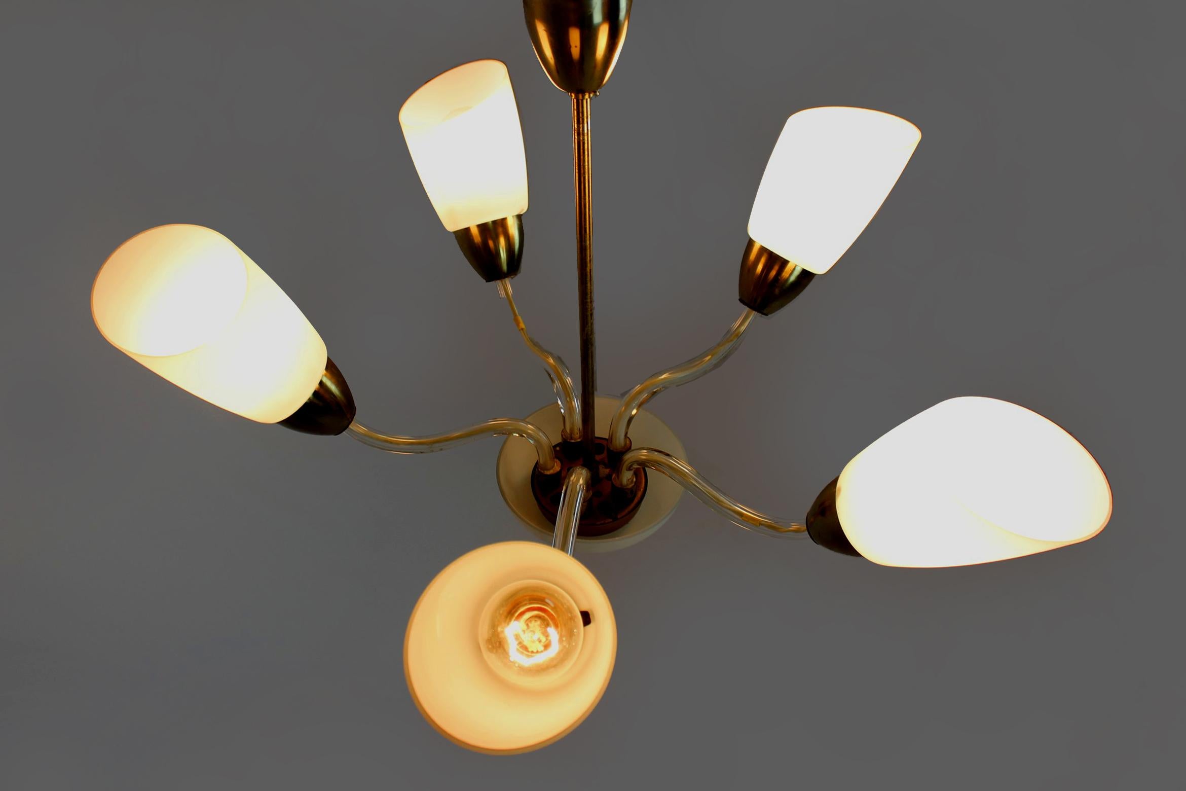 Mid-Century Steel & Glass Pendant Lamp Chandelier, 1960s For Sale 10