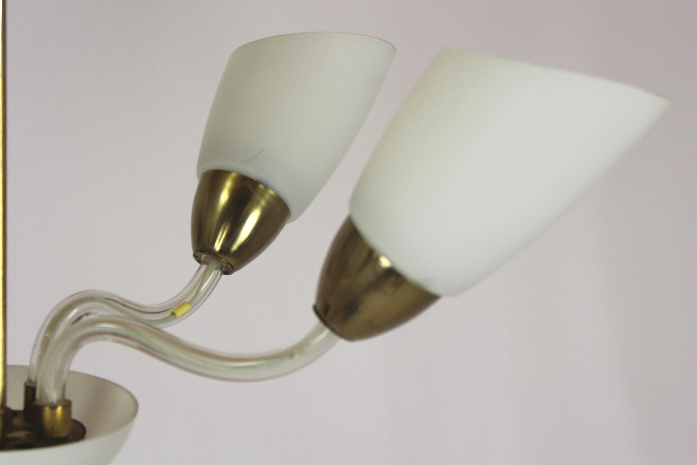 Mid-Century Steel & Glass Pendant Lamp Chandelier, 1960s In Good Condition For Sale In Żory, PL