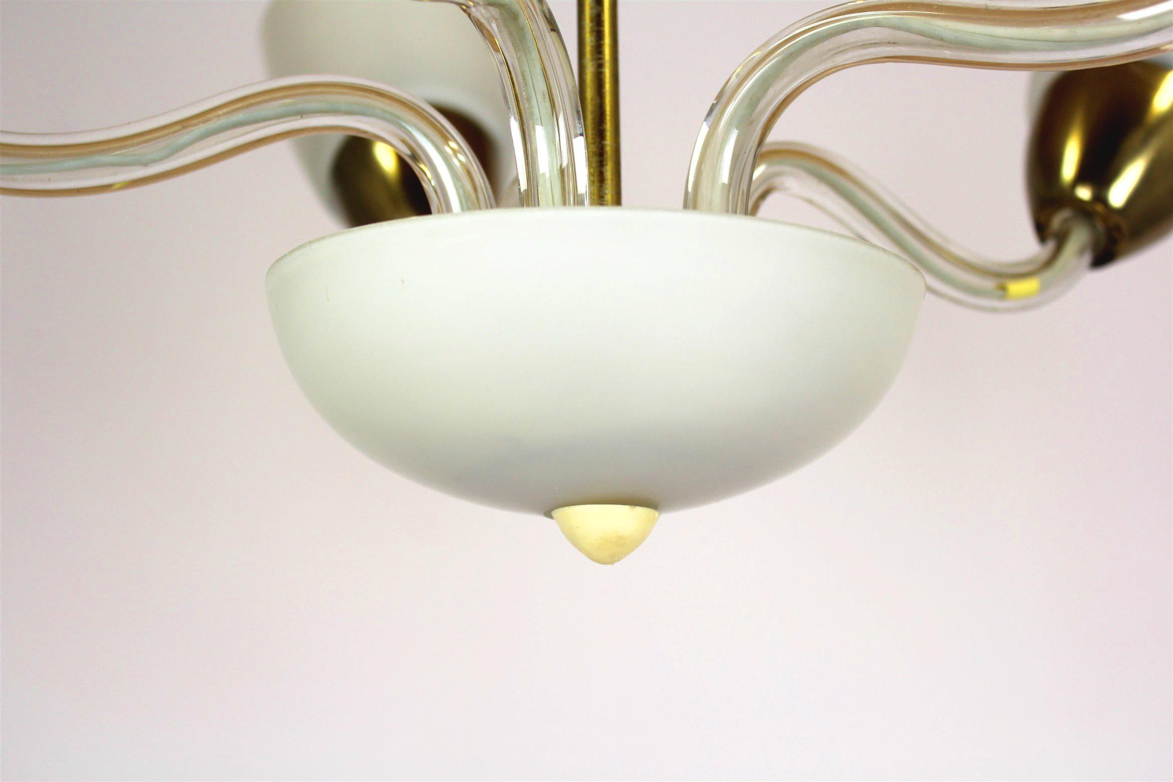 Mid-Century Steel & Glass Pendant Lamp Chandelier, 1960s For Sale 4