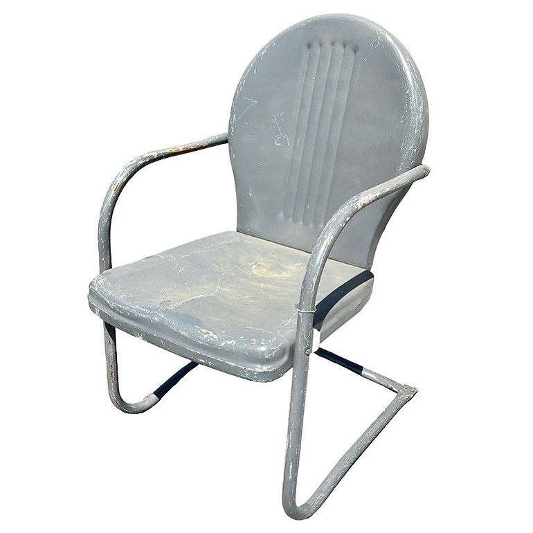 Mid-20th Century Mid-century Steel Round Streamline Springer Patio Outdoor Lounge Chair, Pair For Sale