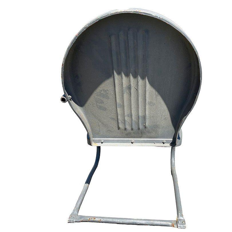 Metal Mid-century Steel Round Streamline Springer Patio Outdoor Lounge Chair, Pair For Sale