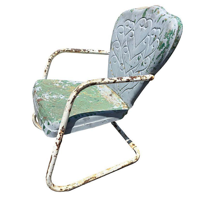 American Mid-century Steel Scrolling Springer Patio Outdoor Lounge Chair For Sale
