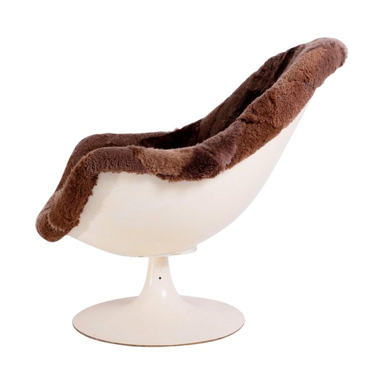 Midcentury Steel and Sheepskin Swivel Chair, 1960s at 1stDibs
