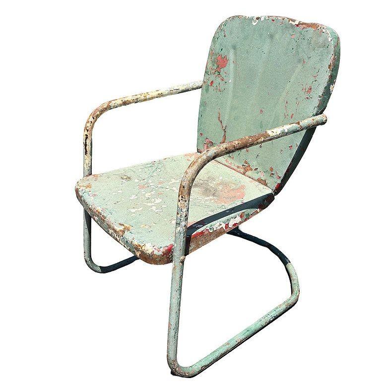 American Mid-century Steel Shellback Springer Patio Outdoor Lounge Chair For Sale