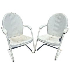 Mid-century Steel Streamline Springer Patio Outdoor Lounge Chair, Pair