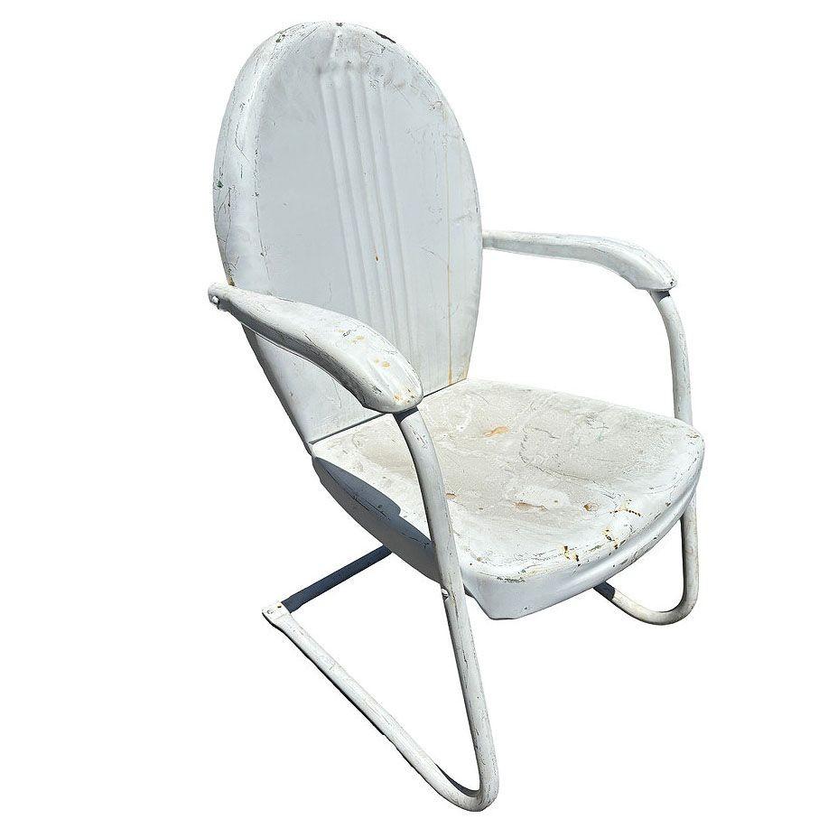 American Mid-century Steel Streamline Springer Patio Outdoor Lounge Chair, Pair