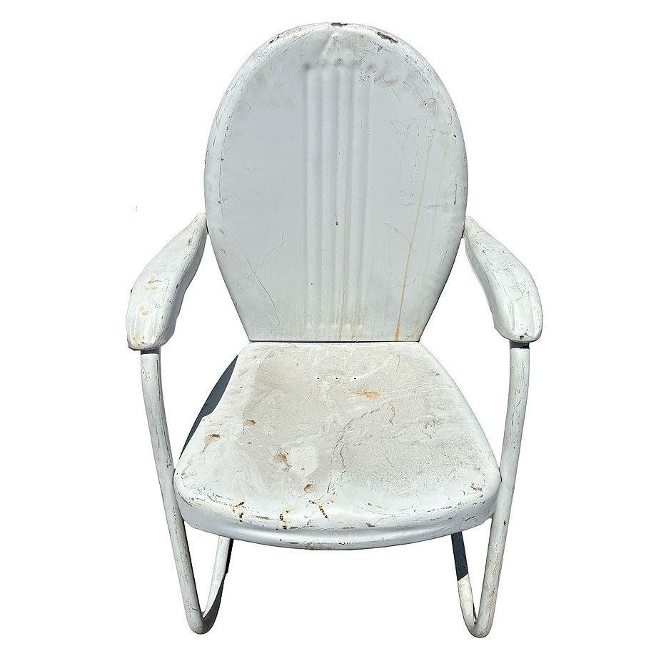 Mid-century Steel Streamline Springer Patio Outdoor Lounge Chair, Pair In Distressed Condition In Van Nuys, CA