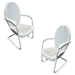 Mid-century Steel Streamline Springer Patio Outdoor Lounge Chair, Pair