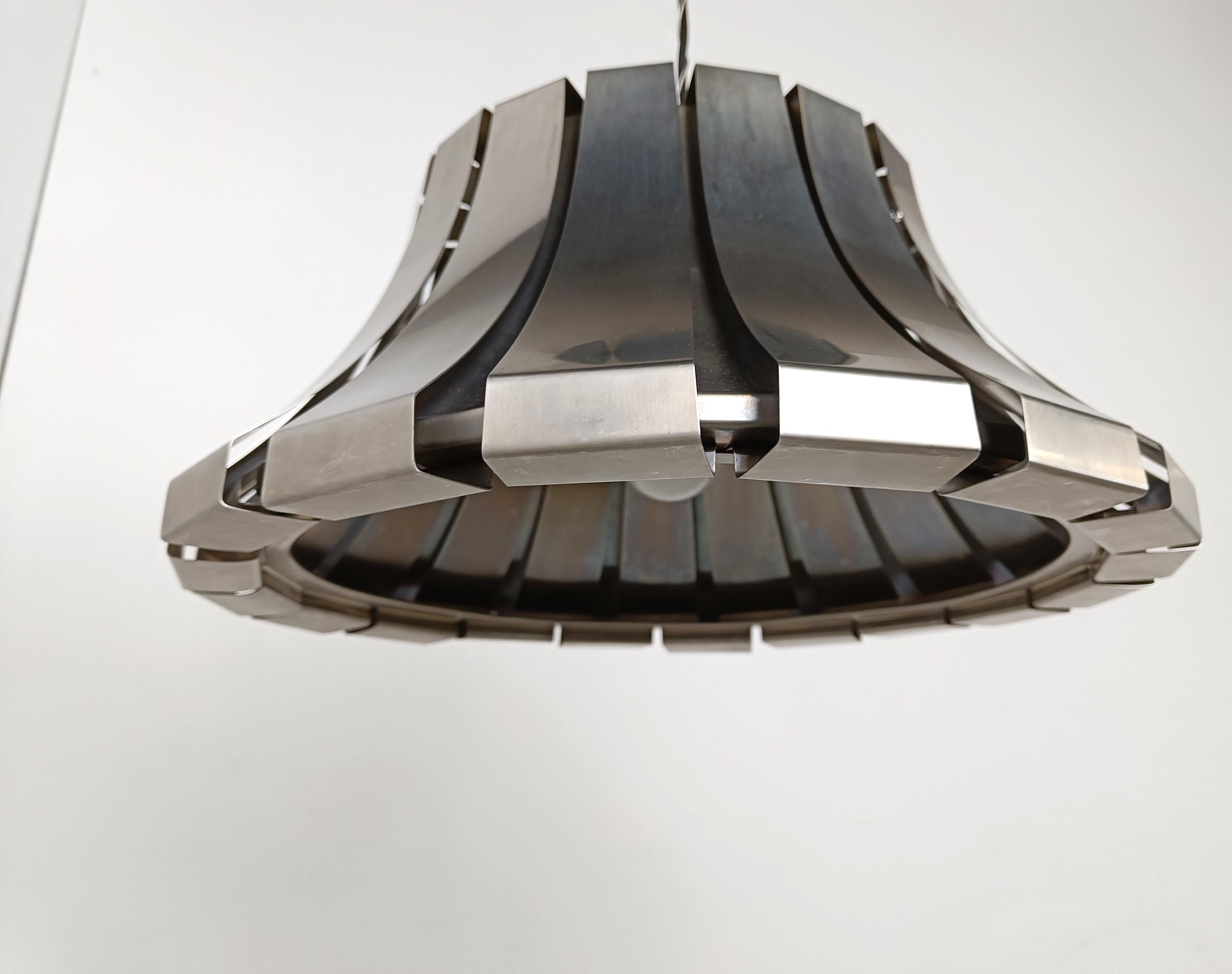 Mid-Century Steel Suspension Lamp by E. Martinelli for Martinelli Luce, Italy In Good Condition For Sale In HEVERLEE, BE